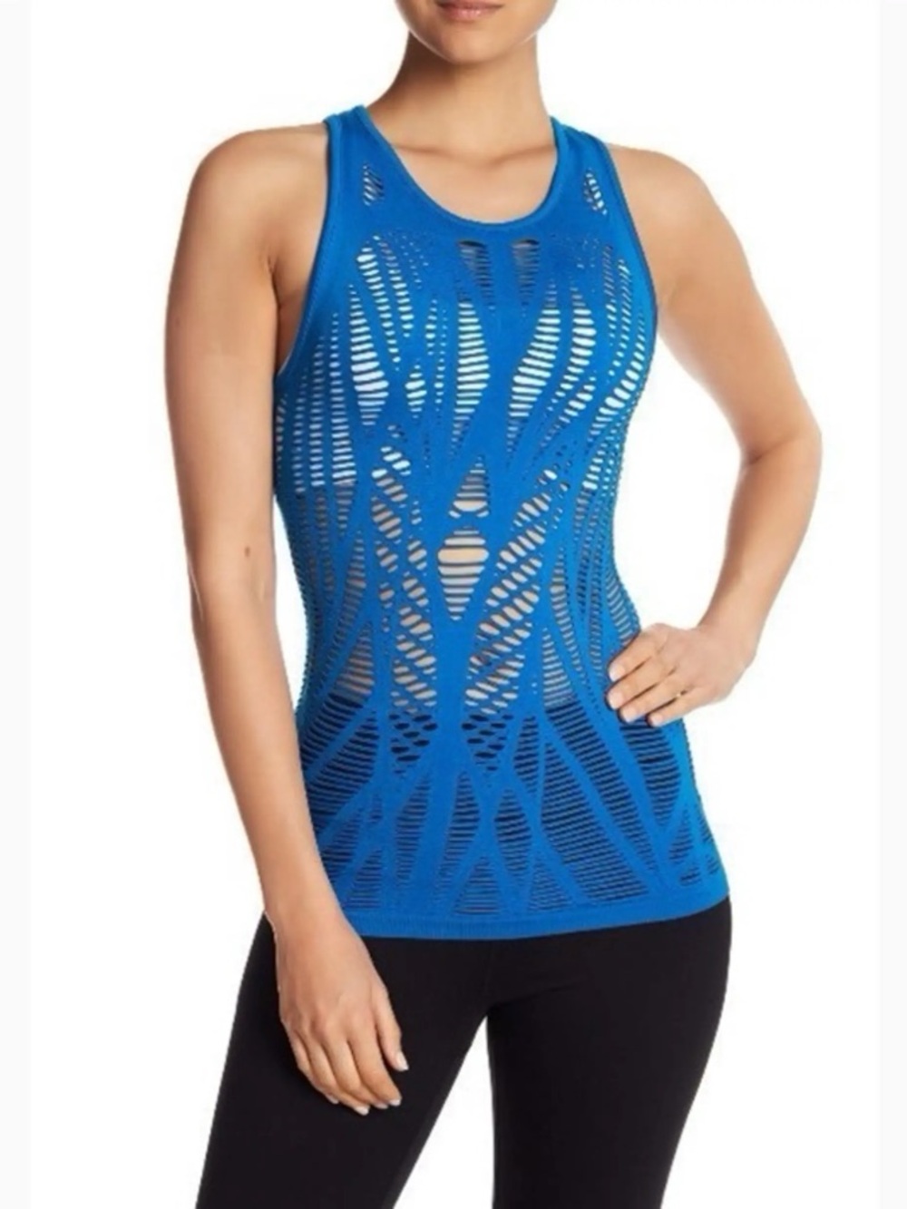 ALO Yoga Vixen Fitted Muscle Tank Blue Cutout MEDIUM